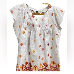 Women Ann Taylor LOFT Outlet Smocked Swiss Dots Blouse Shirt Top Ruffle M50